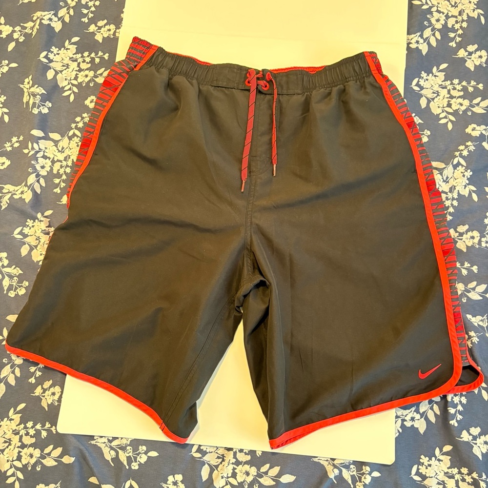 Nike Swim Trunks - Black & Fluorescent Orange (XL)